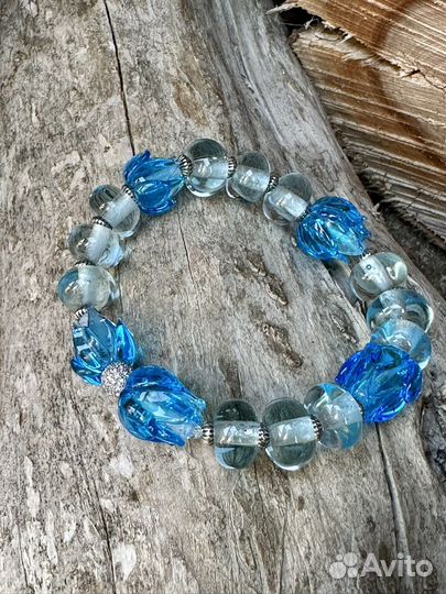 Браслет из муранского стекла голубые бутоны