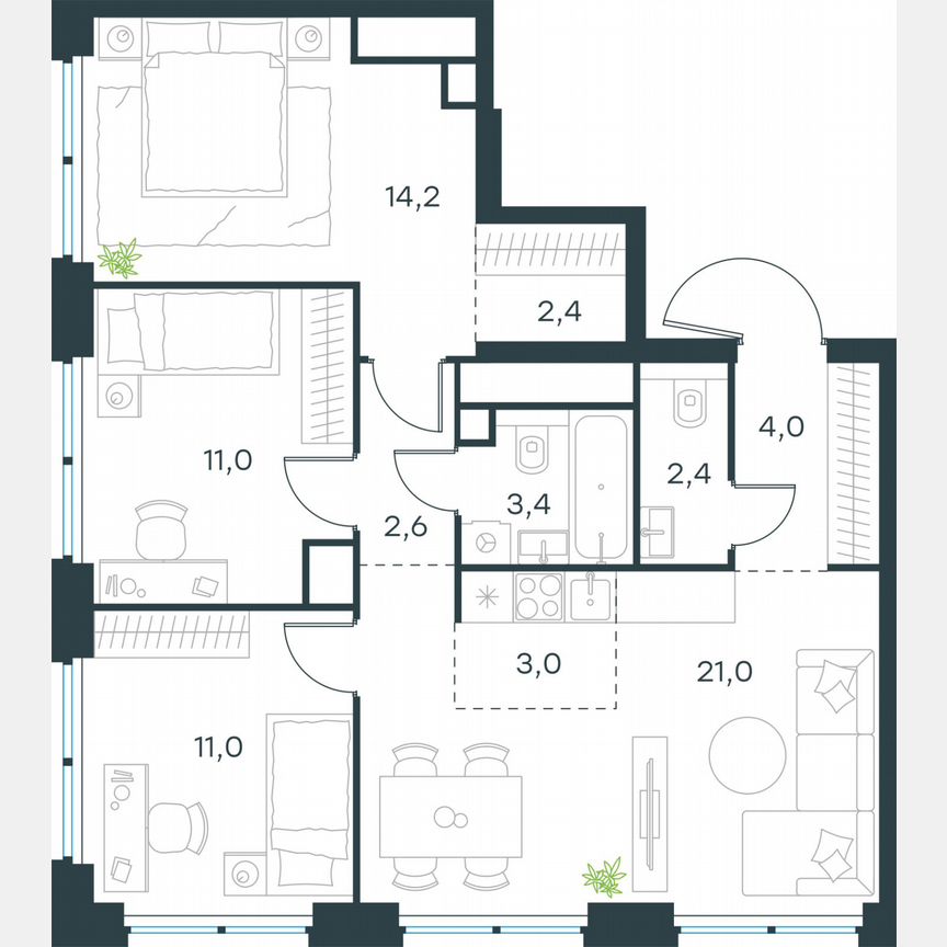 4-к. квартира, 75 м², 44/64 эт.