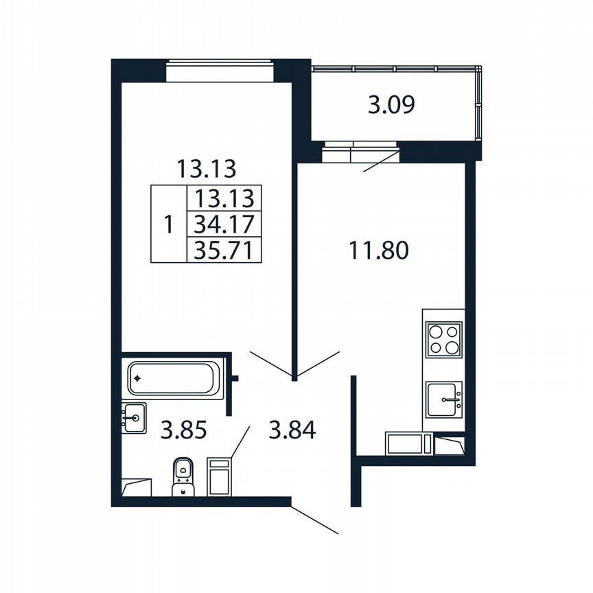 1-к. квартира, 35,7 м², 7/12 эт.