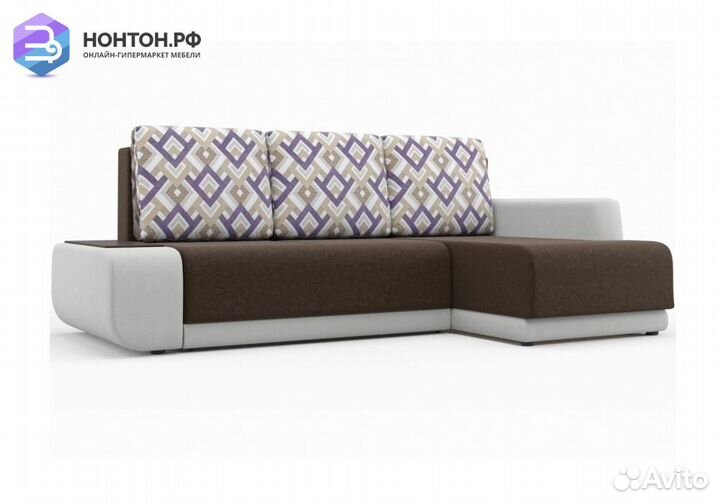 Угловой диван Соло коричневый / белый