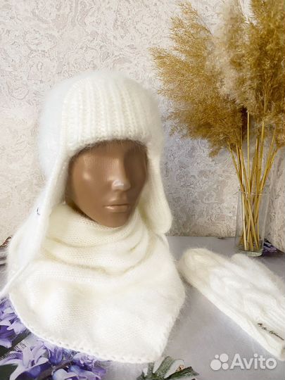 Шапка ушанка женская вязаная