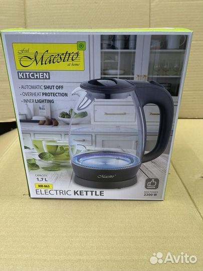 Чайник электрический стеклянный новый черный