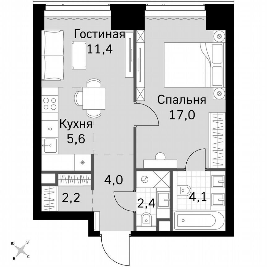 1-к. квартира, 46,7 м², 2/49 эт.