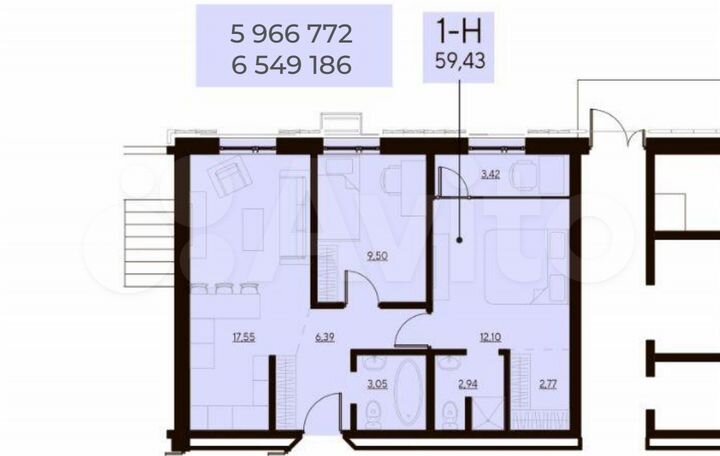2-к. квартира, 59 м², 7/19 эт.