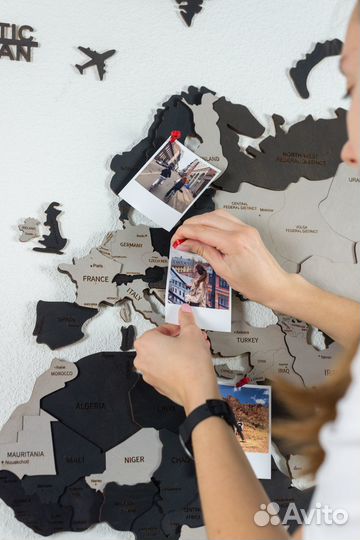 Карта мира из дерева 150х90см