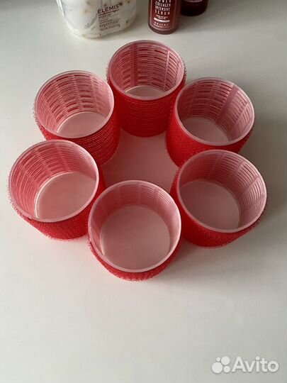 Бигуди липучки 6 шт, д.68 мм красные крупные