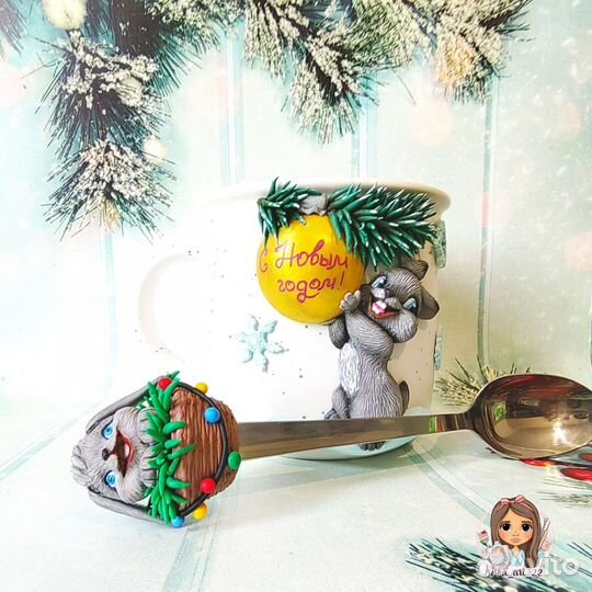 Кружка с декором из полимерной глины 