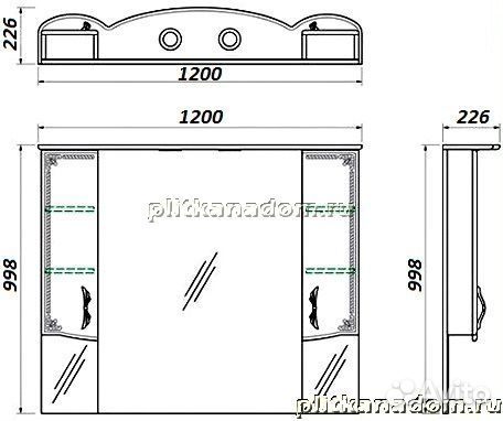 Какса-А Классик-Д 4056 Зеркало + Шкаф 120, с подсветкой, Белый с золотом, 120х100х22,6