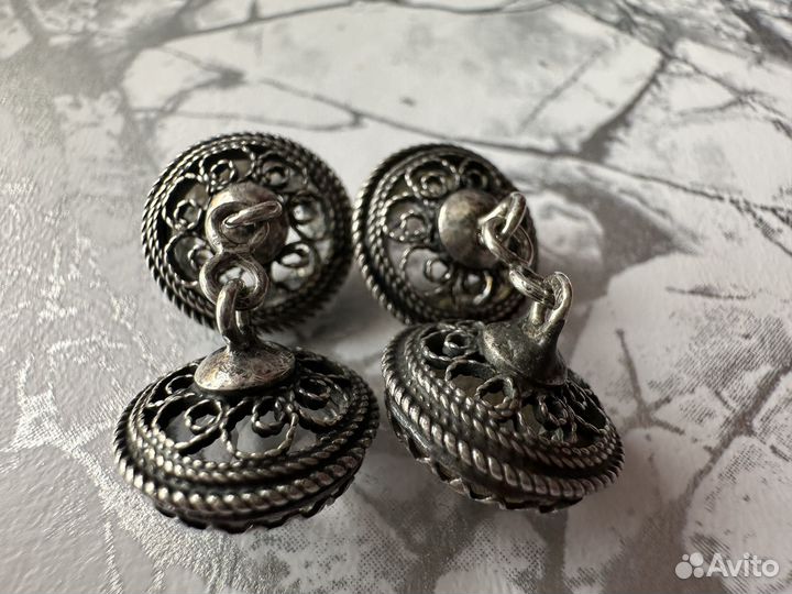 Двухсторонние запонки горный хрусталь серебро СССР