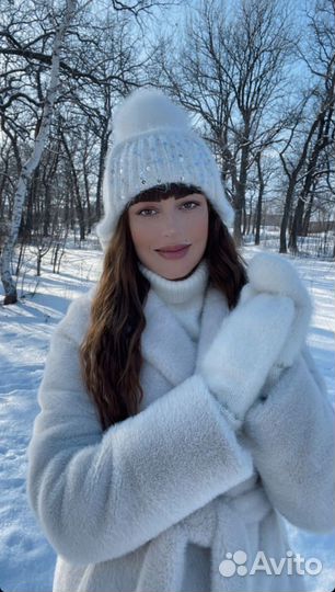 Шапка-ушанка и варежки из пуха норки(комплект)