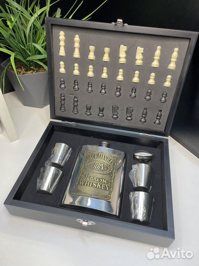 Подарочный набор для мужчин/Шахматы/фляжка/рюмки