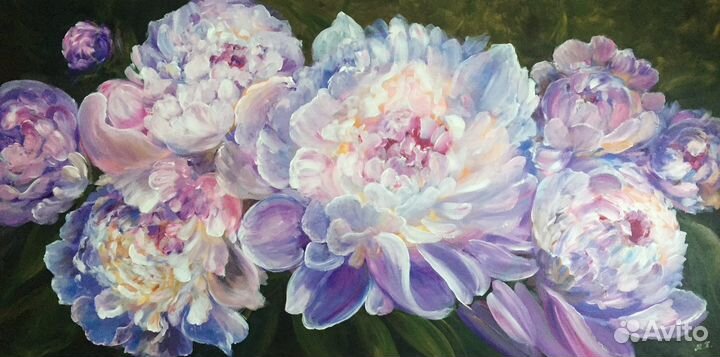 Картина акрилом «Пионы», 100х50 см