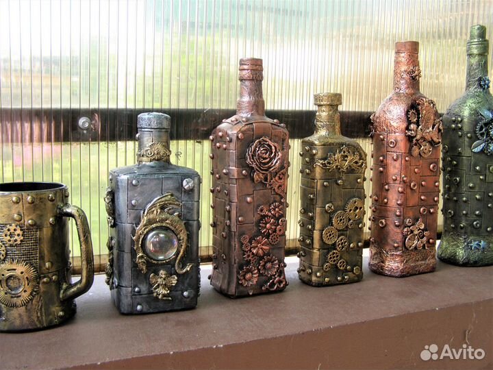 Стимпанк декорированные бутылки графины кружки