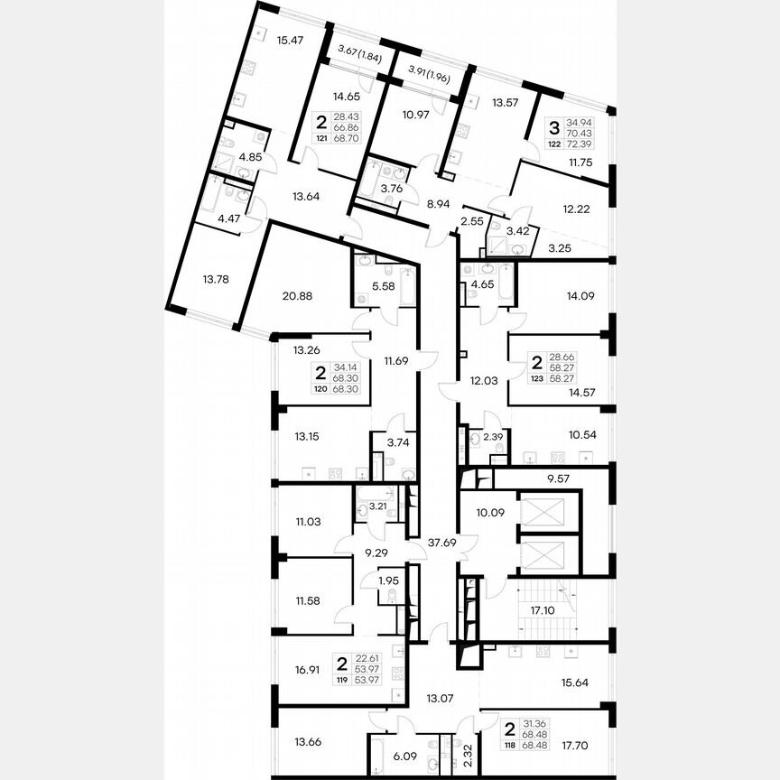 2-к. квартира, 68,7 м², 2/19 эт.