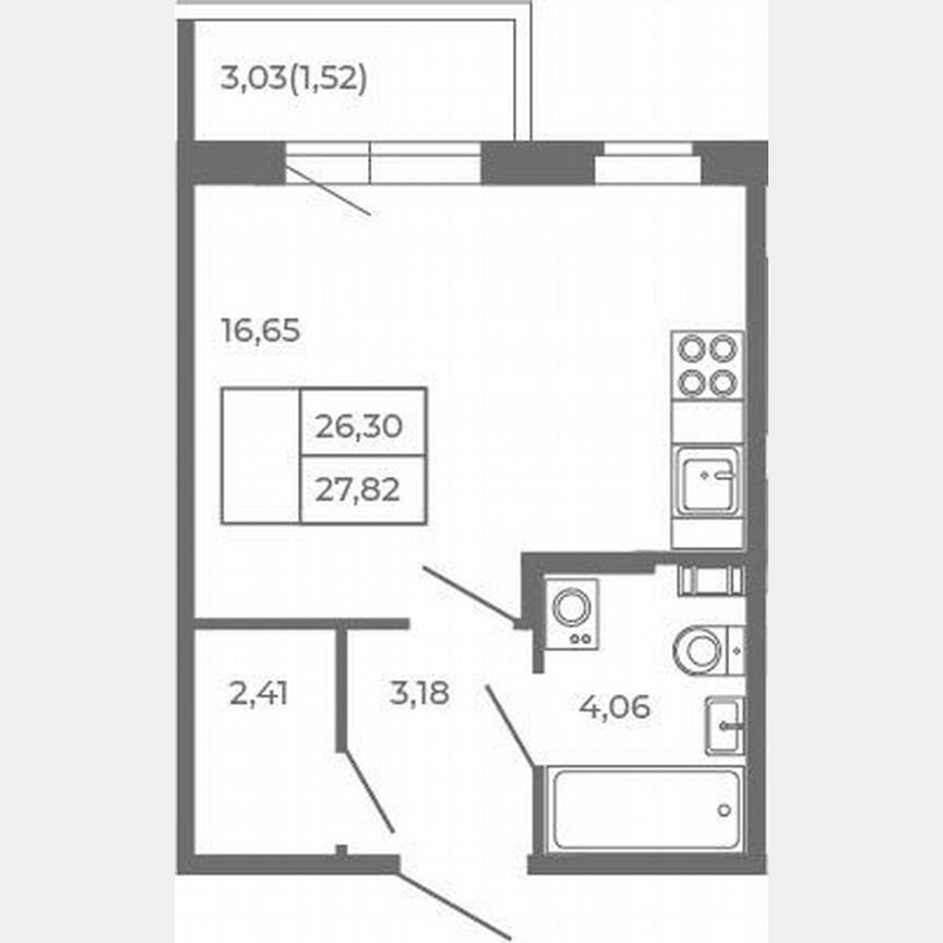 Квартира-студия, 26,3 м², 4/4 эт.