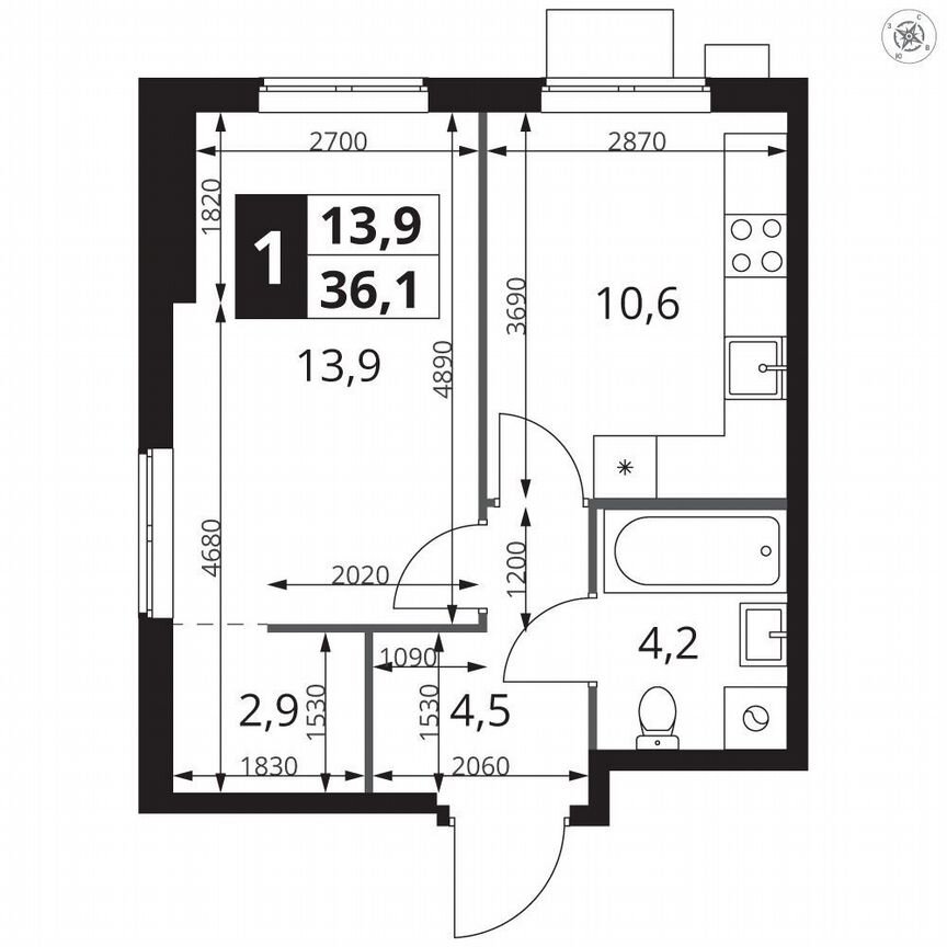 1-к. квартира, 36,1 м², 3/15 эт.
