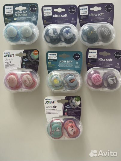 Соски пустышки avent 0-6 мес и 6-18 мес