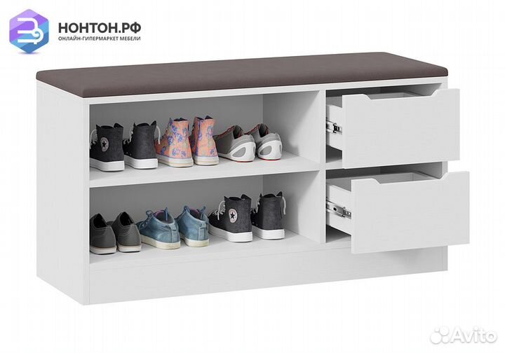 Тумба для обуви Тип 13 белый ясень / велюр серый