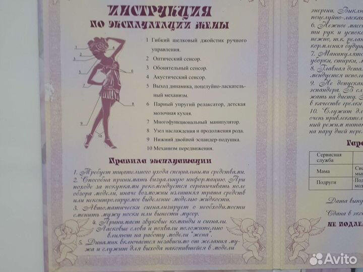 Шуточная Инструкция по эксплуатации жены