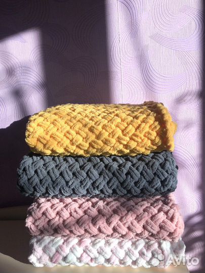 Вязаный детский плед, плюшевый плед, на выписку