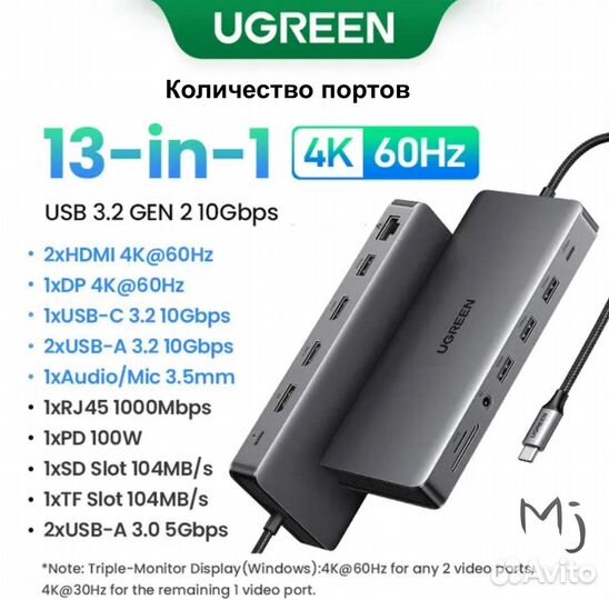 USB HUB Ugreen 13 in 1 (два hdmi + DP) - новый
