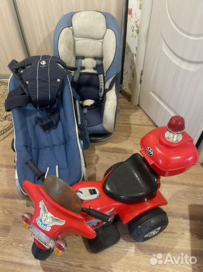 Автокресло и детский мотоцикл