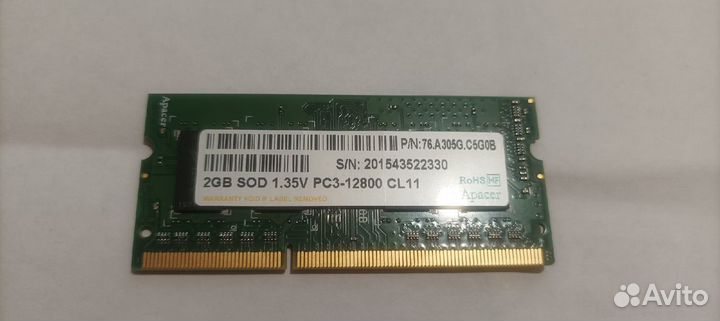 Sodimm DDR3 1600 PC3-12800 2 Gb Apacer