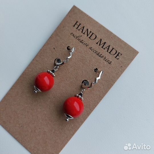 Серьги красный коралл