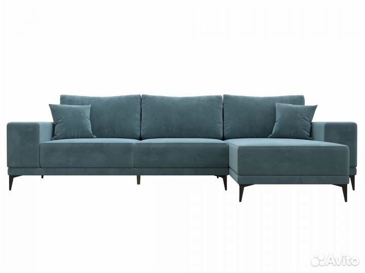 Диван угловой Льюес правый, велюр, бирюзовый