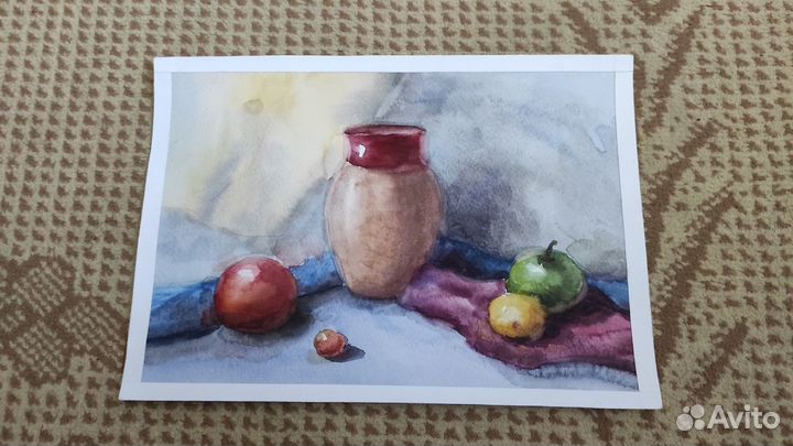 Рисунок акварель - райские яблоки