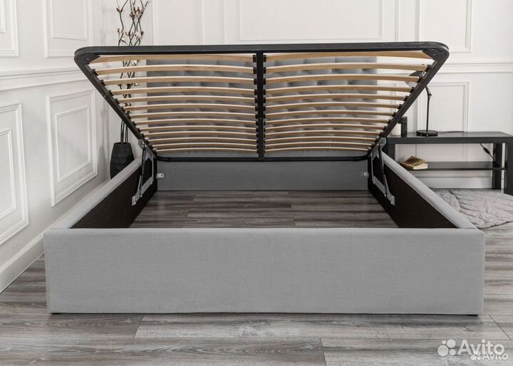Кровать с подъемным механизмом серая велюр 140х200