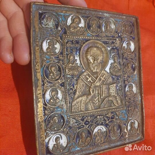 Икона Николай Чудотворец с тремя эмалями