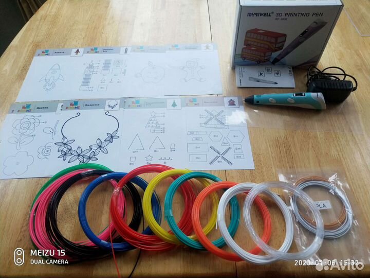 3d ручка myriwell rp100b+ пластик, трафареты