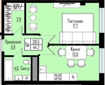 1-к. квартира, 44,2 м², 11/12 эт.