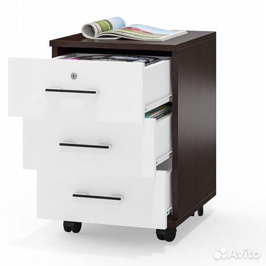 Тумба выкатная Мебельный Двор 3-02 цвет венге/белый шагрень, шхгхв 40х45х59 см