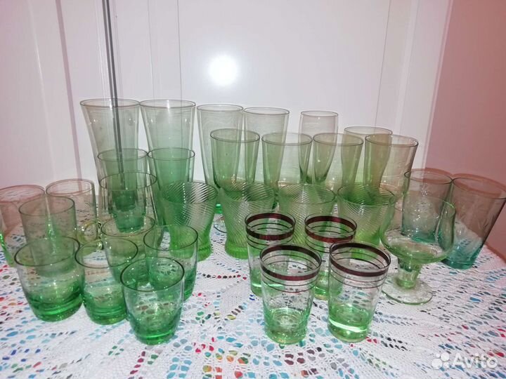 Бокалы фужеры стопки зелёный хрусталь стекло