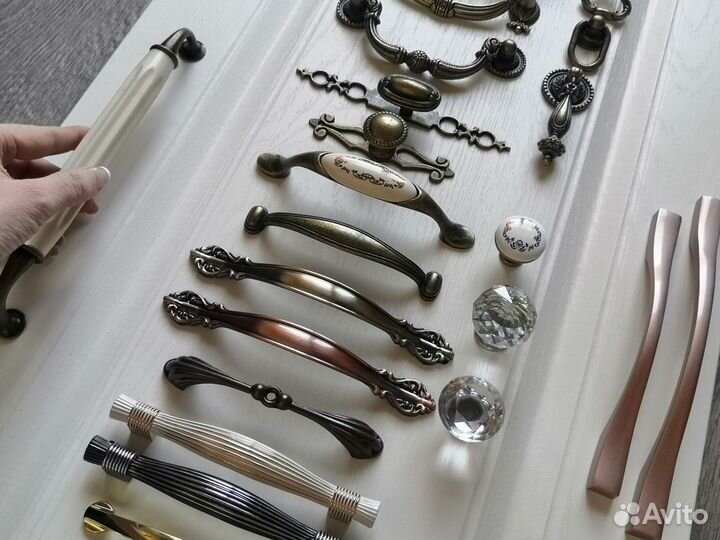 Новые Мебельные ручки черные/стар.бронза/кристалл