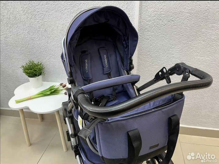 Коляска luxmom 558 синяя 2 в 1, 3 в 1 новая