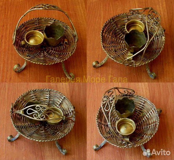 Антикварная бронзовая корзинка. XIX век