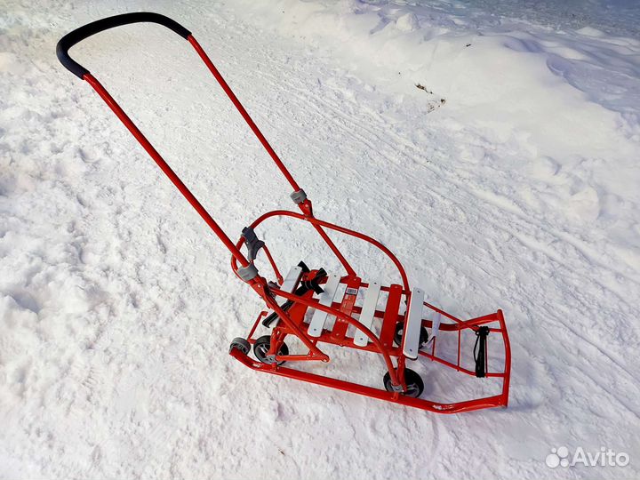 Санки с колесами складные красные Nika kids