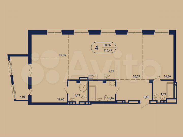 4-к. квартира, 114,8 м², 7/9 эт.