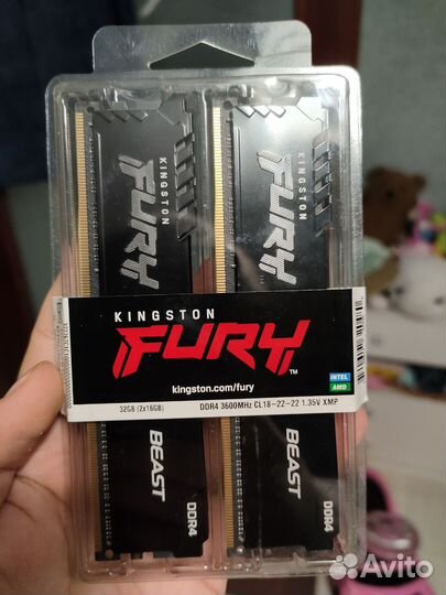 Kingston fury Beast 32 гб (16x2 шт.) DDR4 3600 мгц