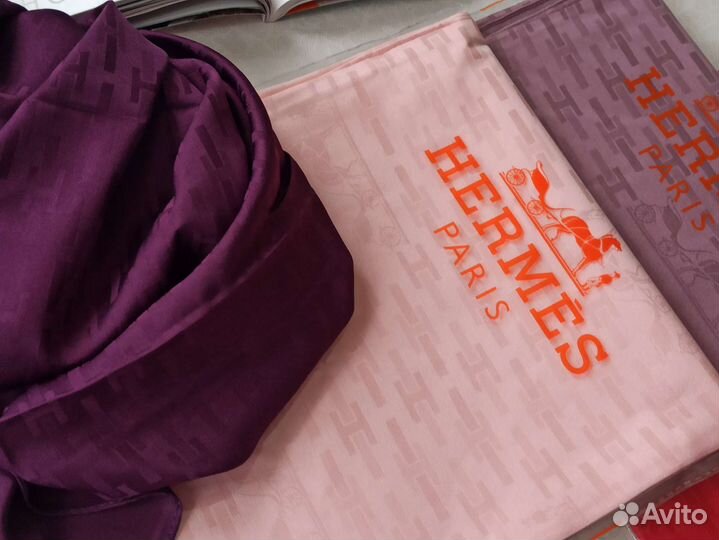 Платок Шелковый Hermes однотонный жаккардовый
