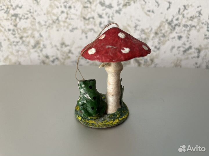Ватная Ёлочная Игрушка СССР Лягушка под Мухомором
