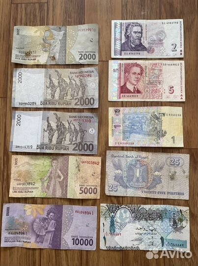 Банкноты Болгария Украина Индонезия Катар Египет