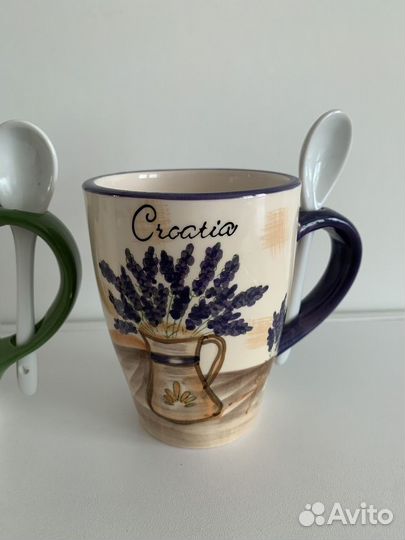 Кружки Греция, Хорватия с ложками новые набор
