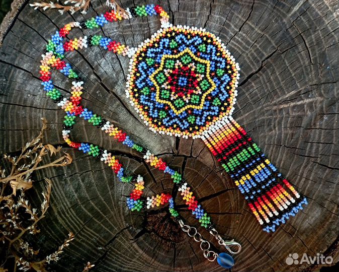 Кулон-оберег из бисера Мандала Бохо-колье Этника