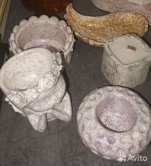 Фигурки из гипса, свечи-елочки, свечи-оленята