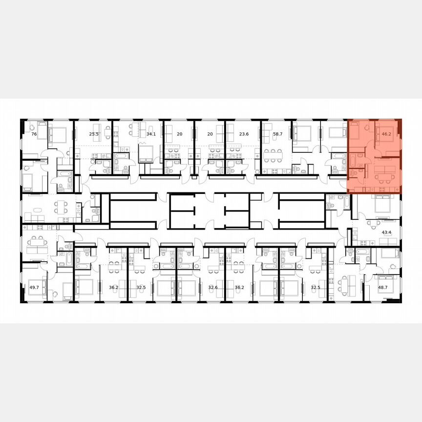 2-к. квартира, 46,2 м², 22/25 эт.