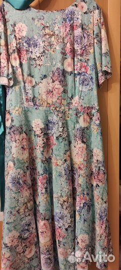 Платье бирюзовое в цветы (жаккард)